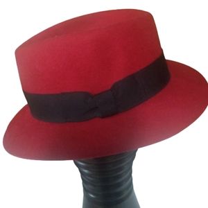 Red Vintage Fedora Hat Red Wool